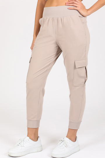 The Ribbed Waist Cargo Jogger - Taupe