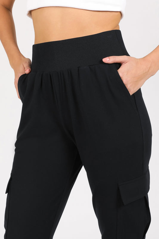 The Ribbed Waist Cargo Jogger - Black