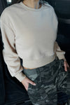 Everyday Cropped Crew Neck Sweatshirt - Sand