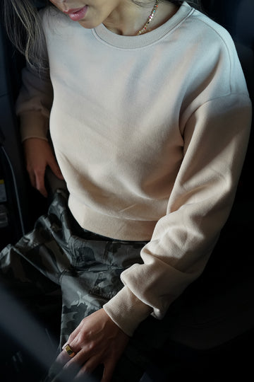 Everyday Cropped Crew Neck Sweatshirt - Sand