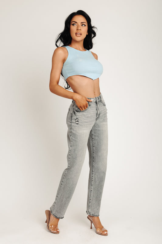 STELLA HIGH RISE 90'S STRAIGHT JEANS - CLASSIC MEDIUM GREY