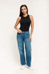 Low Rise Loose Straight Jeans - Medium Blue