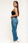 Low Rise Loose Straight Jeans - Medium Blue