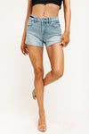High Rise A Line Short - Medium Indigo