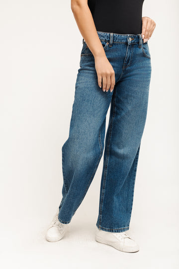 Low Rise Loose Straight Jeans - Vintage Blue