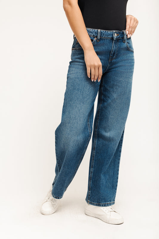 Low Rise Loose Straight Jeans - Vintage Blue