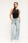 Super High Rise Seamed Wide Leg Jeans - Light Medium Indigo