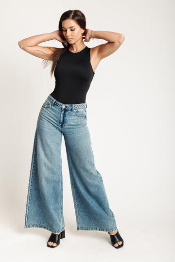 Low Pro Palazzo Jeans - Medium Dark Blue