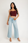 Super High Rise Seamed Wide Leg Jeans - Light Medium Indigo