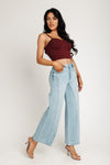 Super High Rise Seamed Wide Leg Jeans - Light Medium Indigo