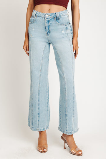 Super High Rise Seamed Wide Leg Jeans - Light Medium Indigo