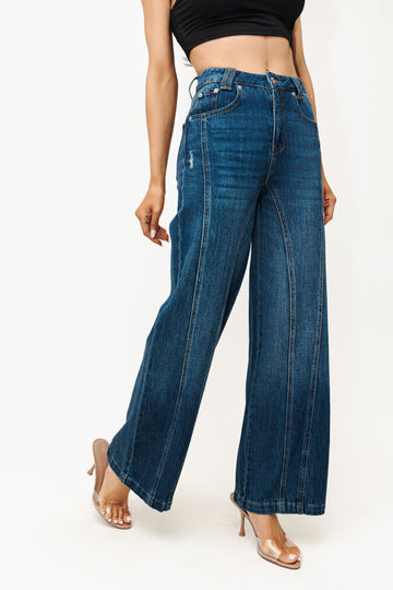 Super High Rise Seamed Wide Leg Jeans - Vintage Indigo