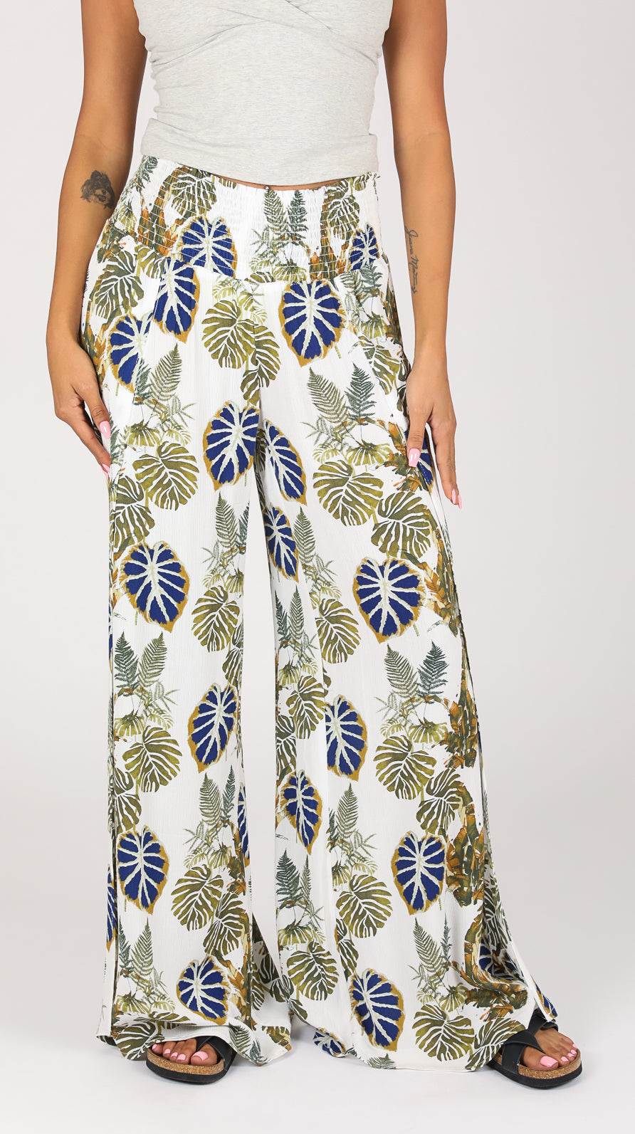 Smocked Wrap Wide Leg - Palm Sea Grass – Rewash Brand