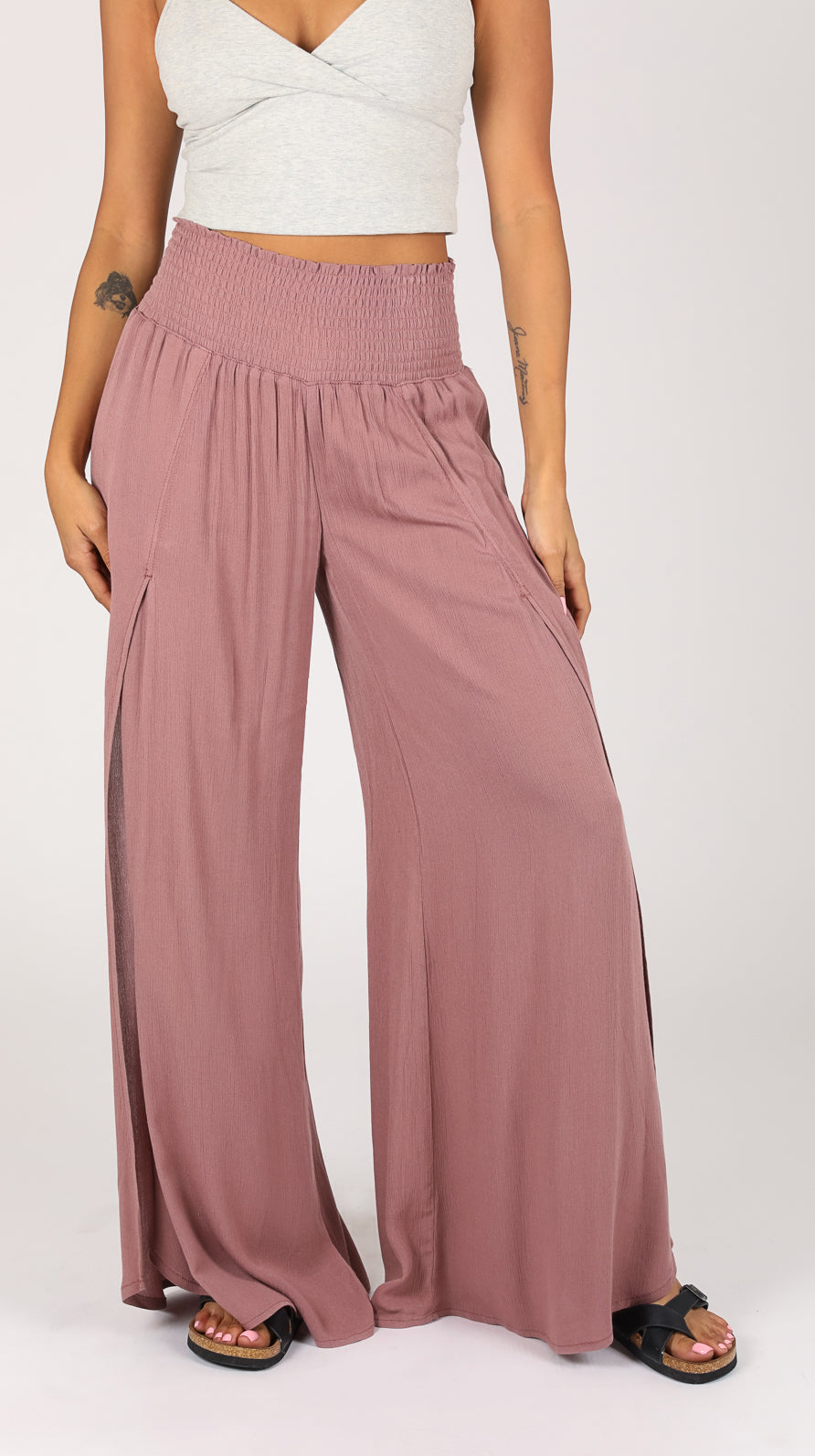 Smocked Wrap Wide Leg