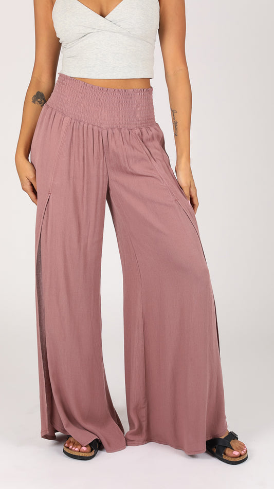 Smocked Wrap Wide Leg