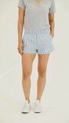 Cuffed Beach Shorts W/ Elastic Waist Band - Blue Checks