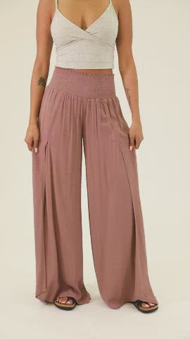 Smocked Wrap Wide Leg