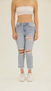 High Rise Jersey Crop Jeans- Powder Destruction